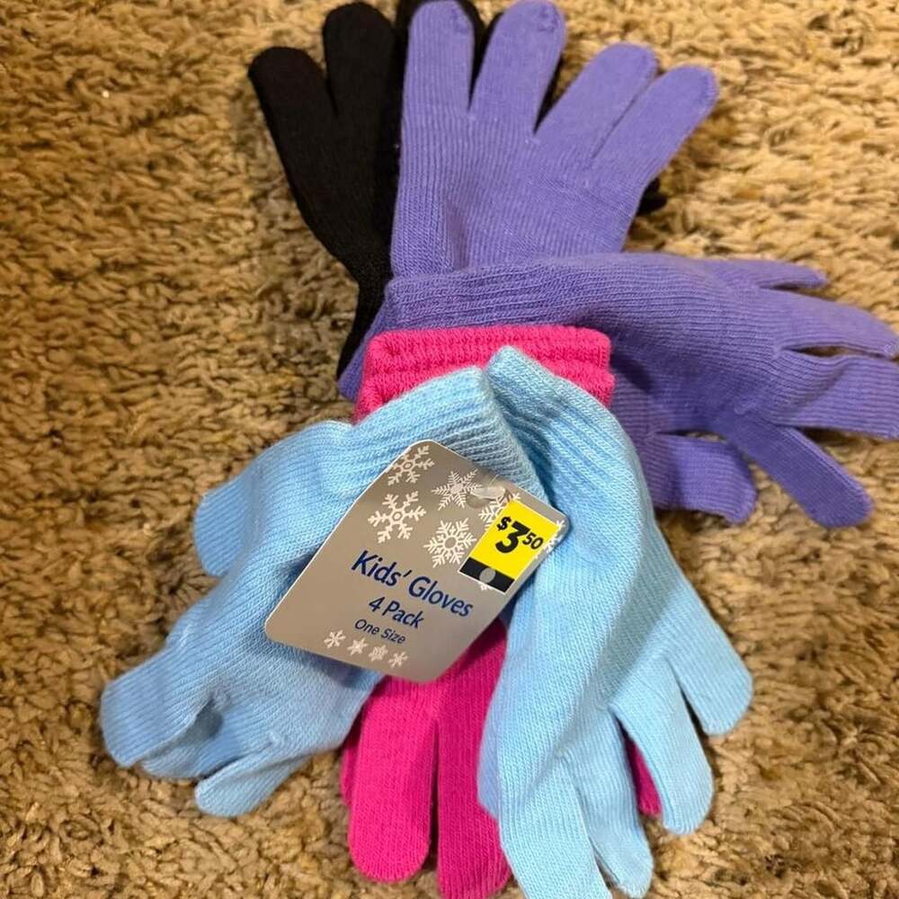 Kids Winter Gloves 4 Pack One Size Multi-Color Knit
